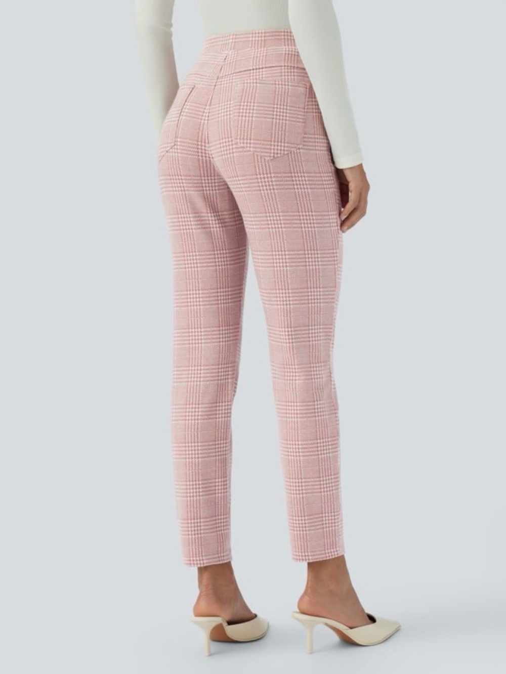 Halara Flex High Waisted Pocket Houndstooth Plaid Skinny Work Pants - Picture 2 of 5